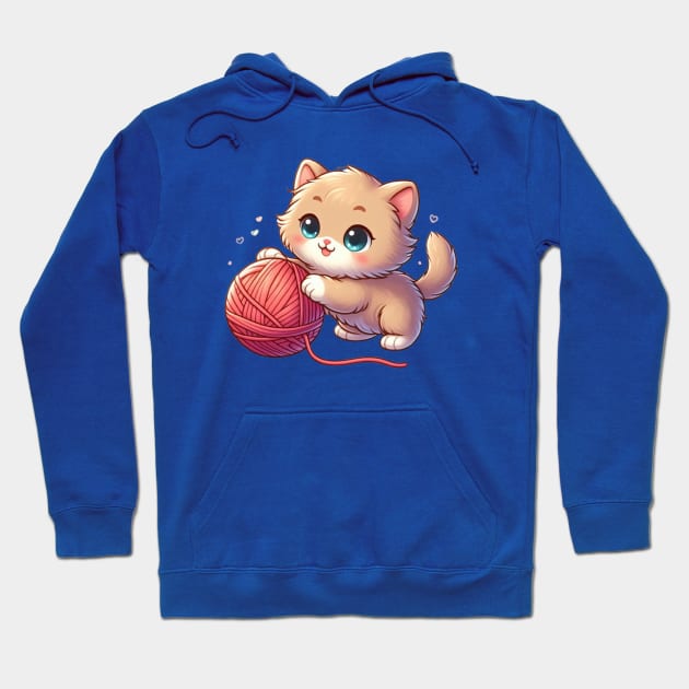 Adorable kitten playing with a ball of yarn Hoodie by  El-Aal